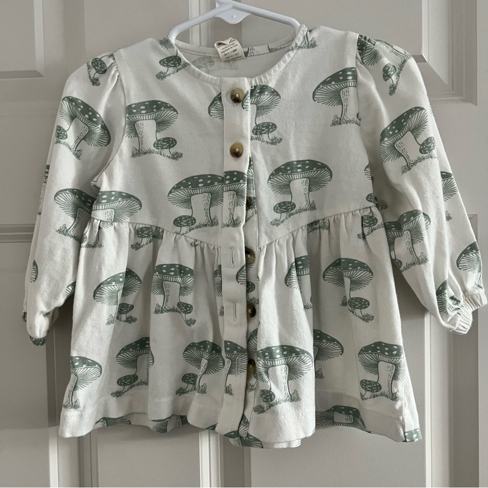 Kate Quinn Green and White Mushroom Button Down Shirt